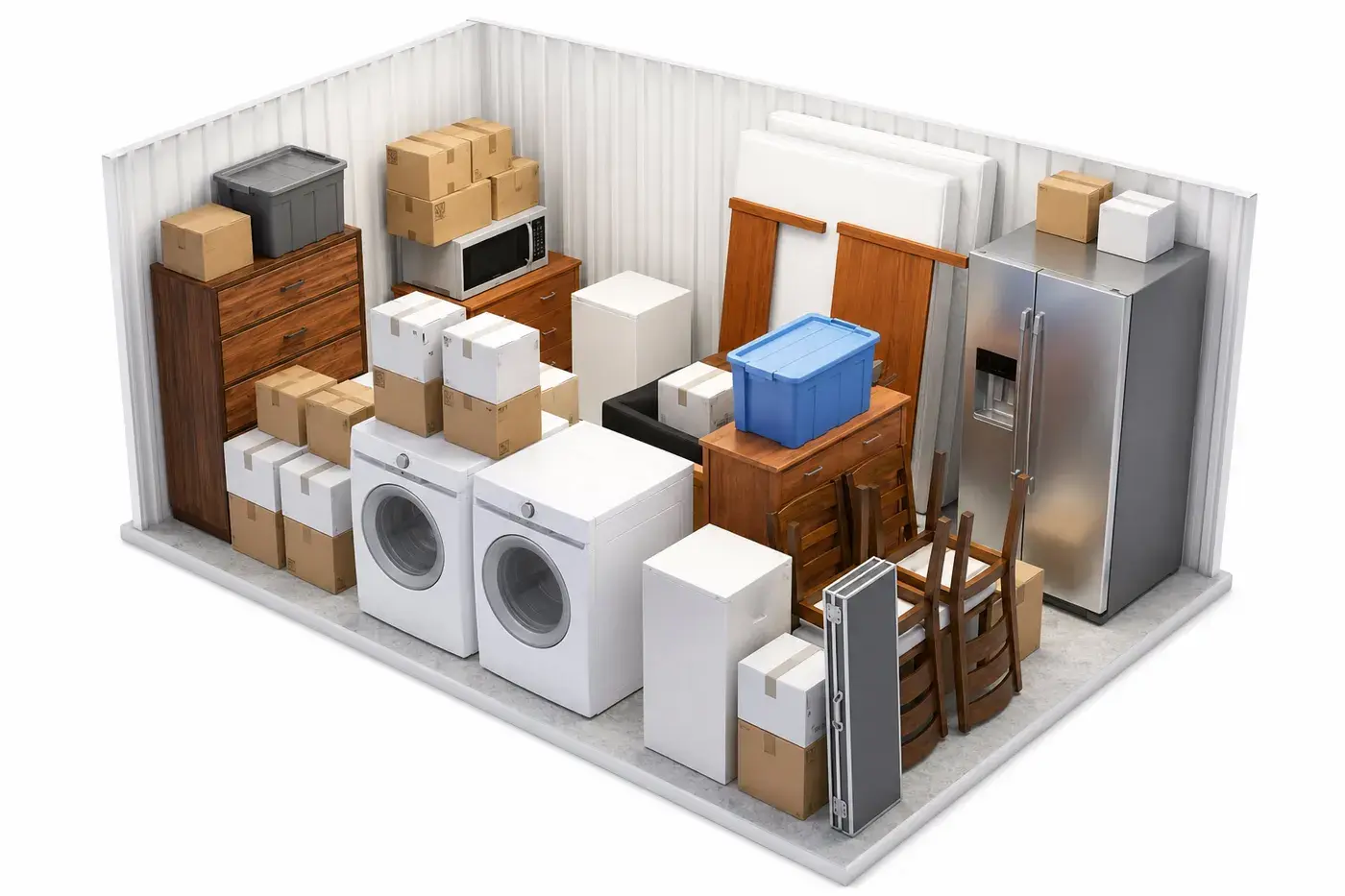 What fits in a 10x15 storage unit: a small two-bedroom apartment's furniture, appliances and boxes