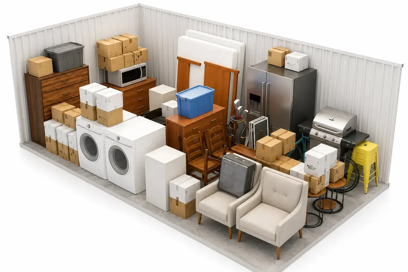 What fits in a 10x20 storage unit: a three-bedroom house's worth of furniture, appliances and boxes