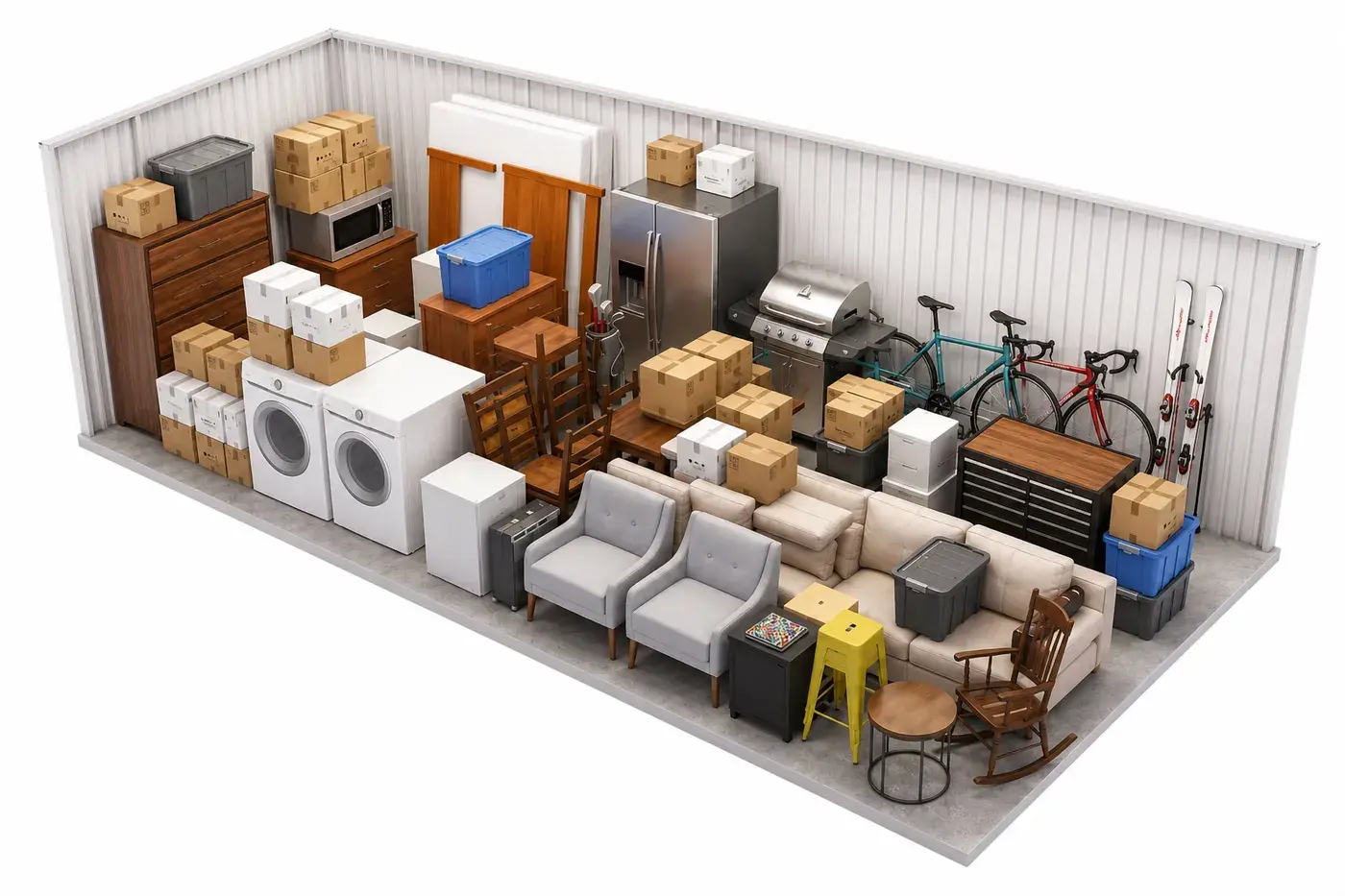 What fits in a 10x30 storage unit: a four-bedroom house plus garage overflow