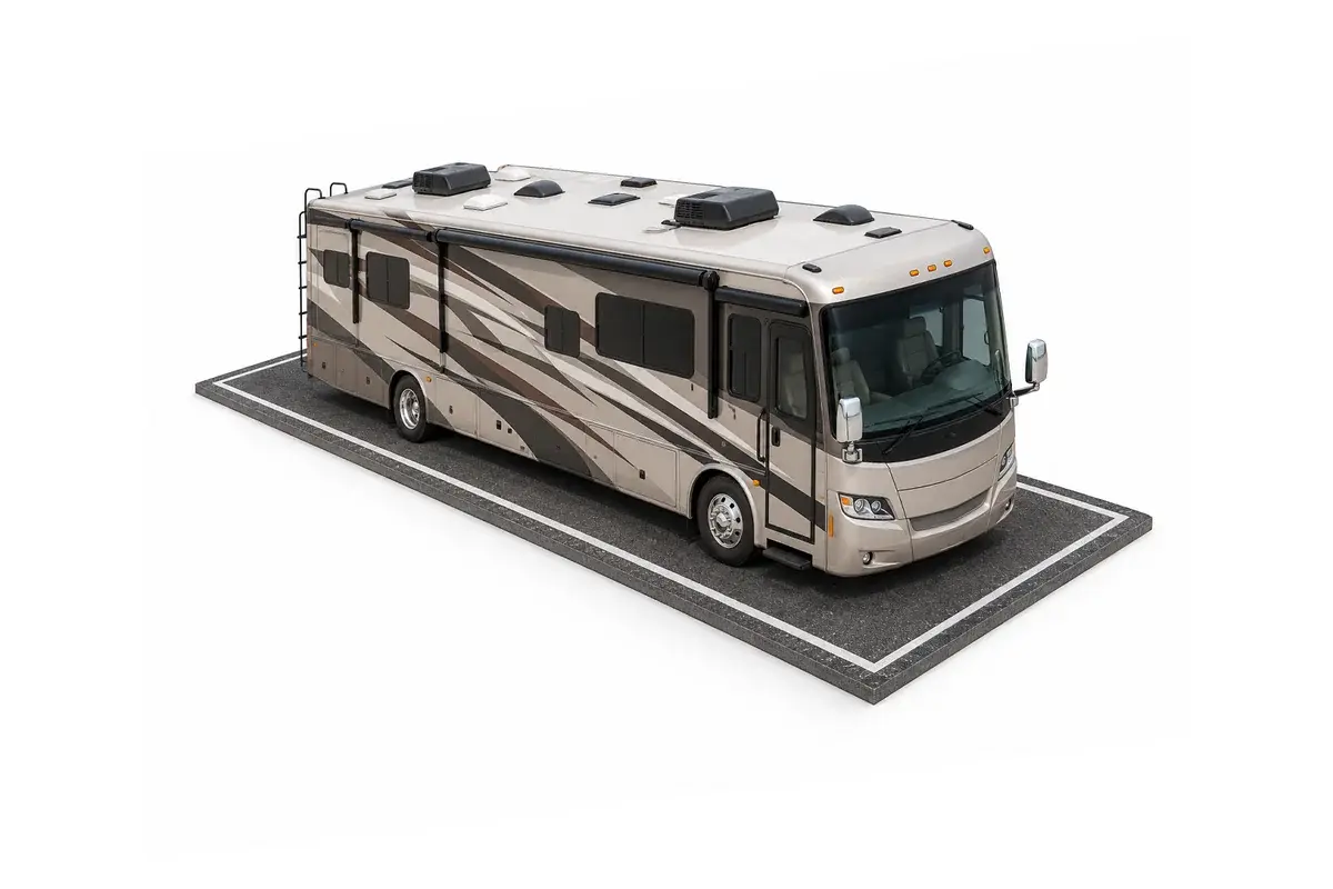 10x40 paved, uncovered parking space with a Class A motorhome at Free State Storage in Lawrence, KS