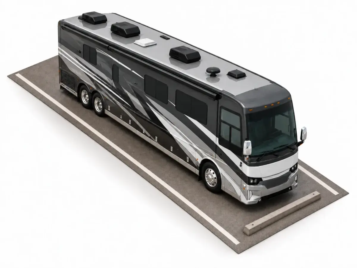 10x40 paved, uncovered parking space with an RV motorhome at Free State Storage in Lawrence, KS