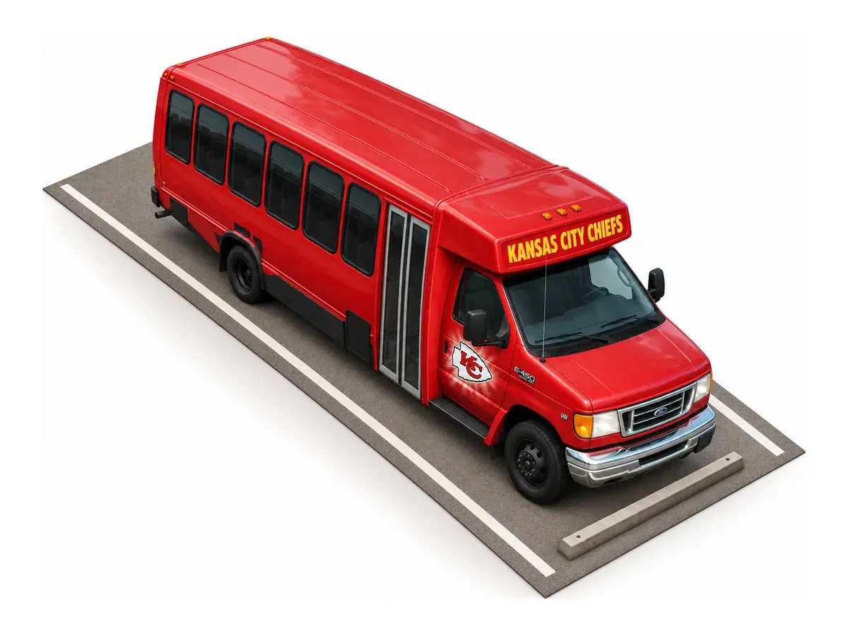 10x40 paved, uncovered parking space with a red Kansas City tailgating bus at Free State Storage in Lawrence, KS